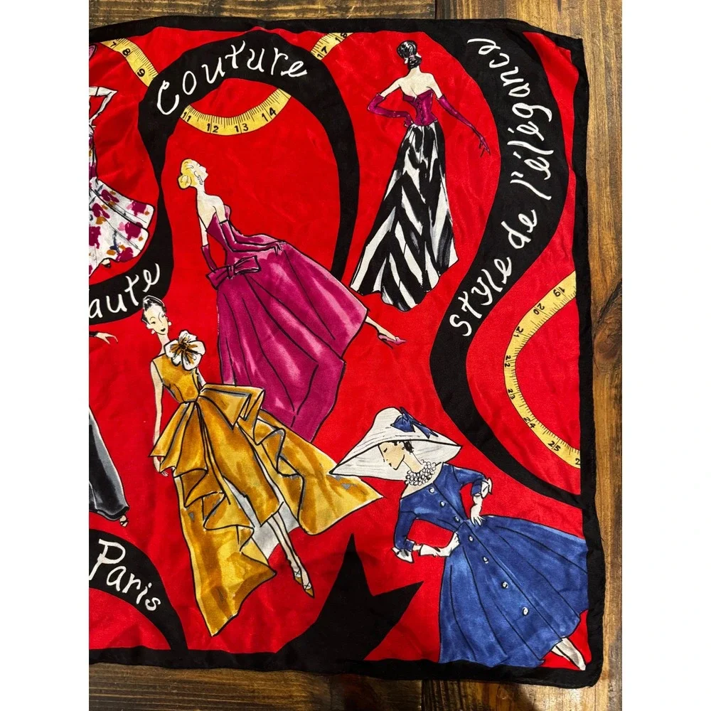 Paris Couture Scarf Women Red Black Haute Mode a Paris Fashion Print 20X21 Scarf
